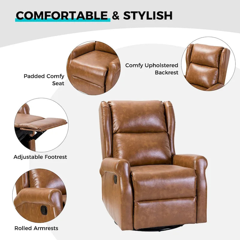 Fauteuil inclinable pivotant en similicuir Baksoho pour chambre de bébé avec base en métal, lot de 2 par HULALA HOME