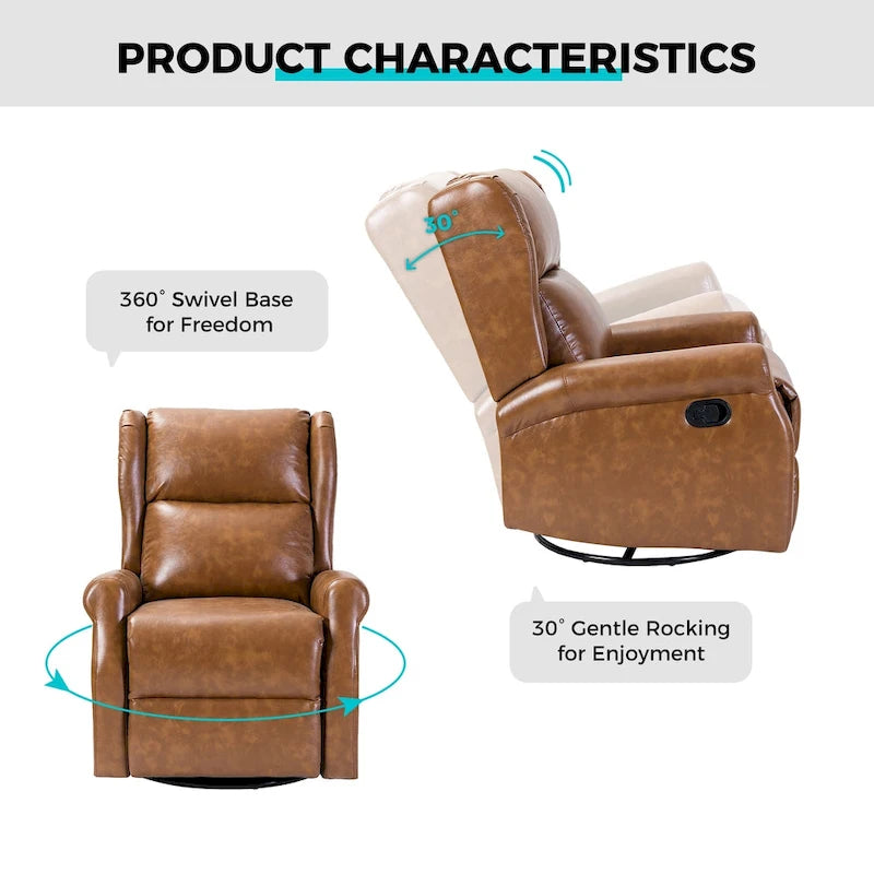 Fauteuil inclinable pivotant en similicuir Baksoho pour chambre de bébé avec base en métal, lot de 2 par HULALA HOME