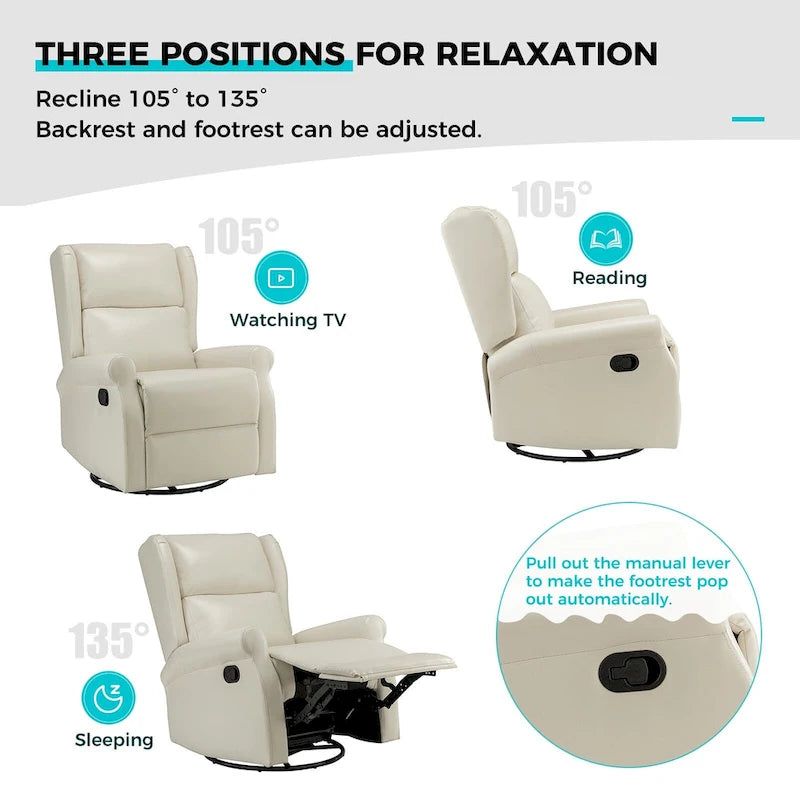 Fauteuil inclinable pivotant en similicuir Baksoho pour chambre de bébé avec base en métal, lot de 2 par HULALA HOME