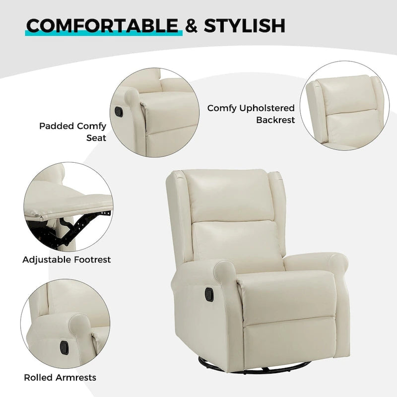 Fauteuil inclinable pivotant en similicuir Baksoho pour chambre de bébé avec base en métal, lot de 2 par HULALA HOME