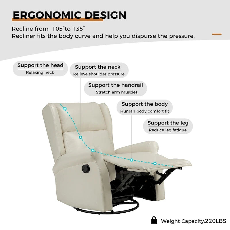 Fauteuil inclinable pivotant en similicuir Baksoho pour chambre de bébé avec base en métal, lot de 2 par HULALA HOME