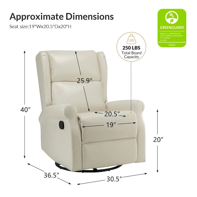 Fauteuil inclinable pivotant en similicuir Baksoho pour chambre de bébé avec base en métal, lot de 2 par HULALA HOME