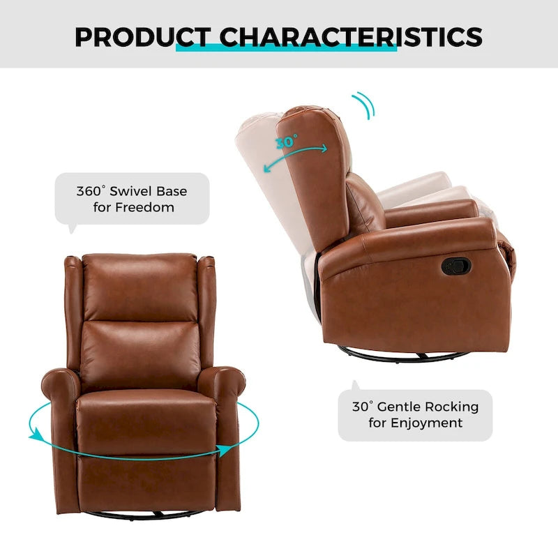 Fauteuil inclinable pivotant en similicuir Baksoho pour chambre de bébé avec base en métal, lot de 2 par HULALA HOME