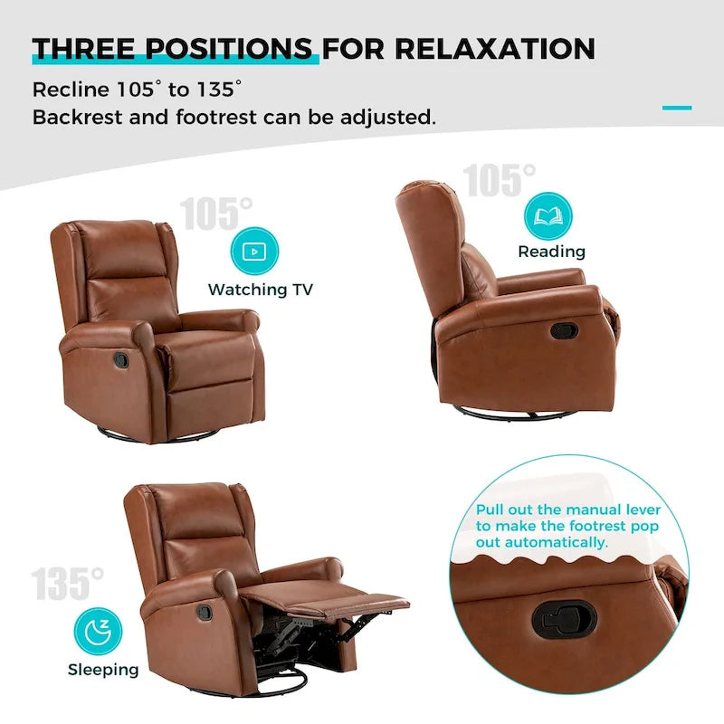 Fauteuil inclinable pivotant en similicuir Baksoho pour chambre de bébé avec base en métal, lot de 2 par HULALA HOME