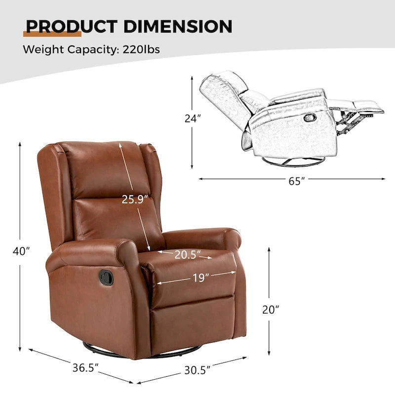 Fauteuil inclinable pivotant en similicuir Baksoho pour chambre de bébé avec base en métal, lot de 2 par HULALA HOME