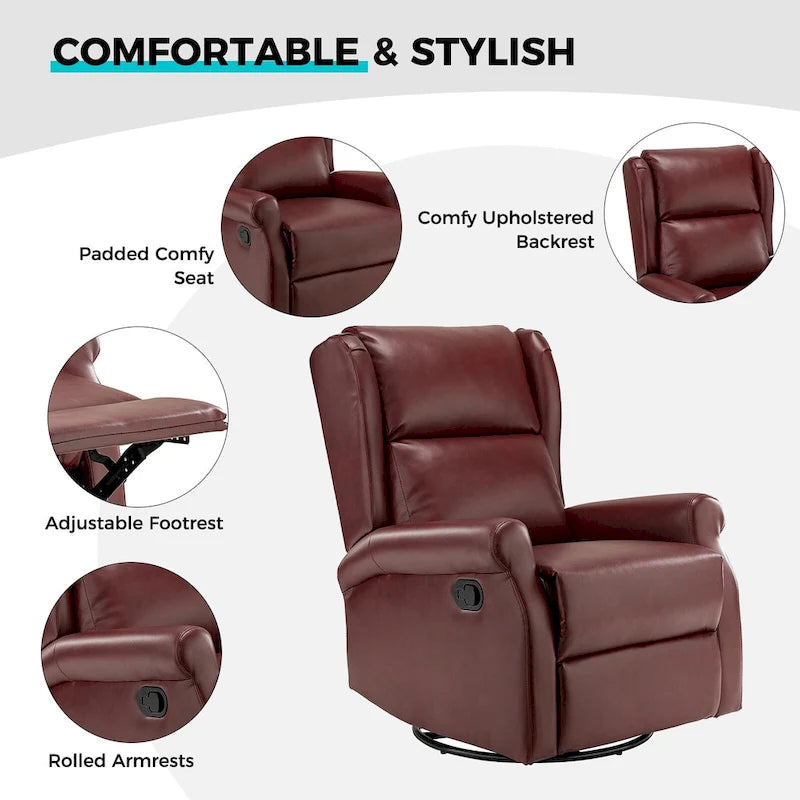 Fauteuil inclinable pivotant en similicuir Baksoho pour chambre de bébé avec base en métal, lot de 2 par HULALA HOME