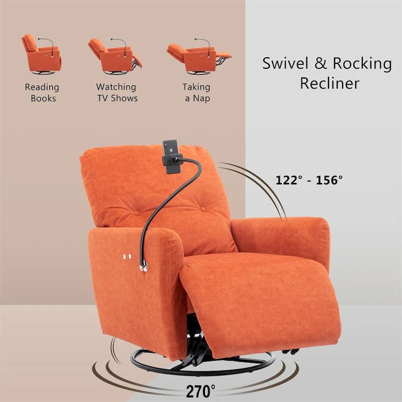 Fauteuil inclinable électrique pivotant à 270 degrés avec support de téléphone
