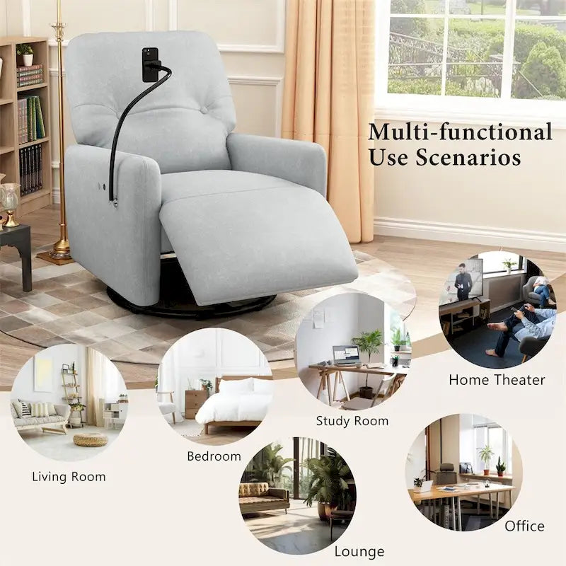 Fauteuil inclinable électrique pivotant à 270 degrés avec support de téléphone