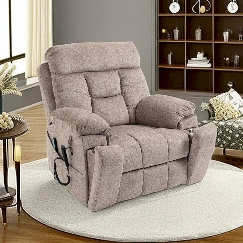 Fauteuil inclinable releveur électrique de massage et chauffant, double motorisation, inclinable électrique avec porte-gobelets et poches latérales, 180 kg