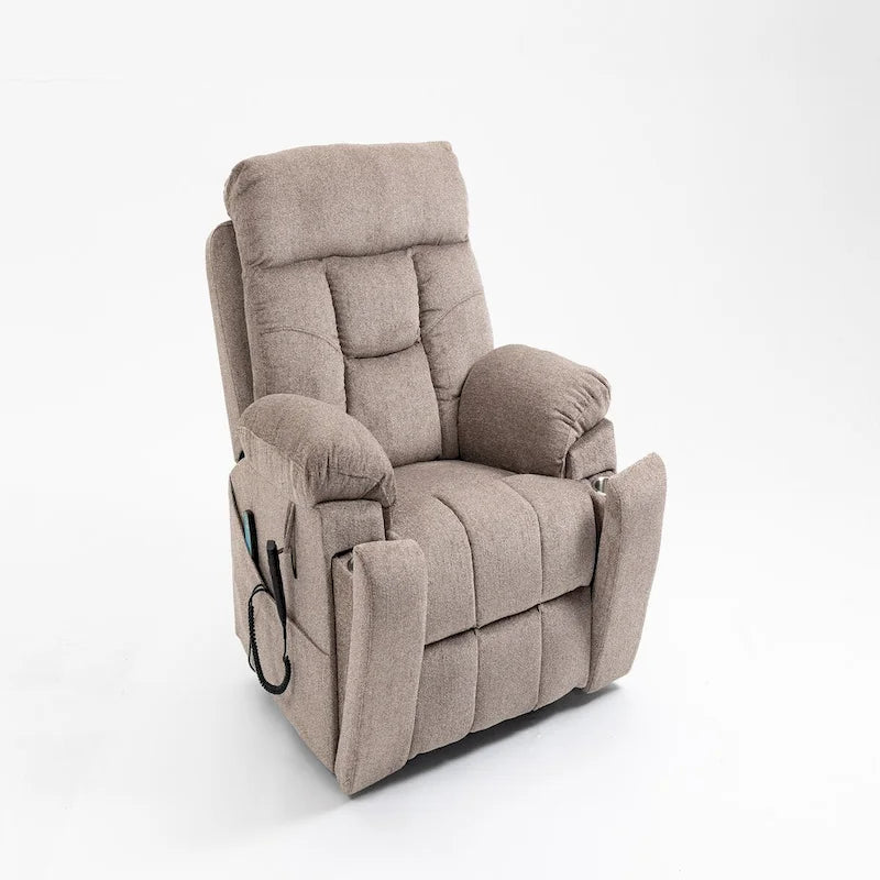 Fauteuil inclinable releveur électrique de massage et chauffant, double motorisation, inclinable électrique avec porte-gobelets et poches latérales, 180 kg