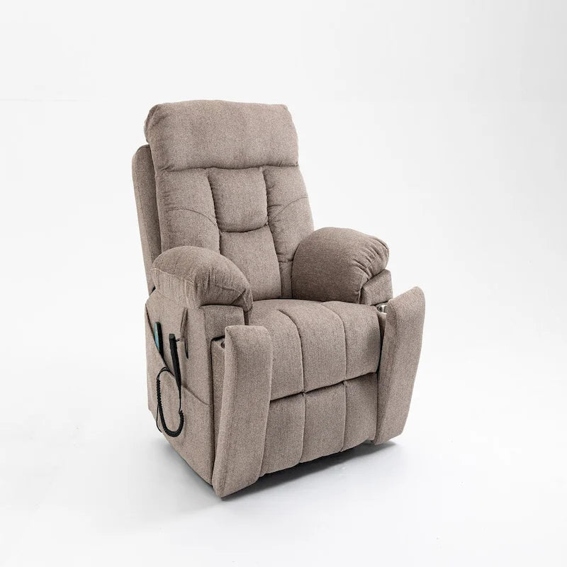 Fauteuil inclinable releveur électrique de massage et chauffant, double motorisation, inclinable électrique avec porte-gobelets et poches latérales, 180 kg