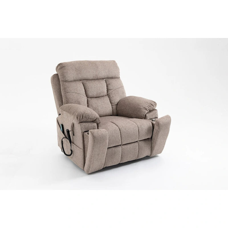 Fauteuil inclinable releveur électrique de massage et chauffant, double motorisation, inclinable électrique avec porte-gobelets et poches latérales, 180 kg