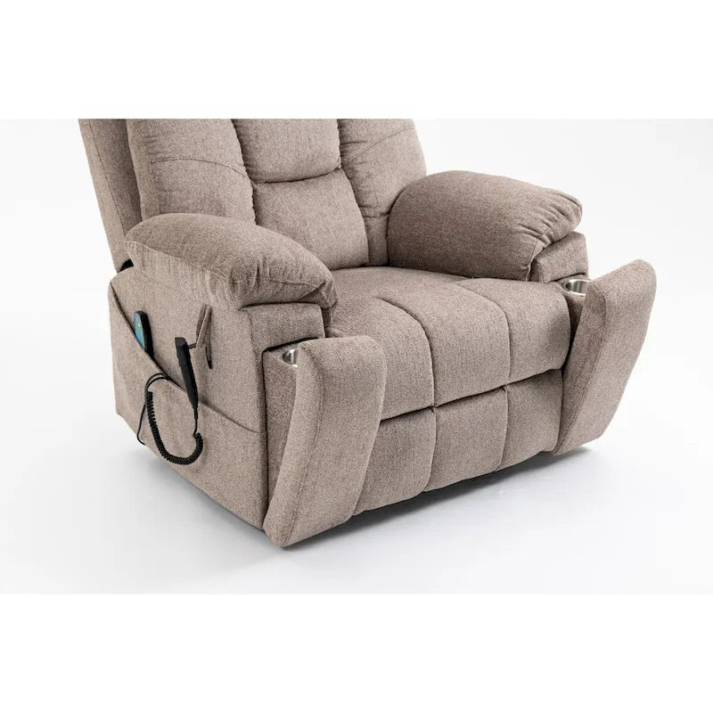 Fauteuil inclinable releveur électrique de massage et chauffant, double motorisation, inclinable électrique avec porte-gobelets et poches latérales, 180 kg