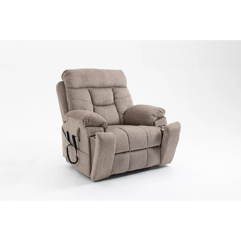 Fauteuil inclinable releveur électrique de massage et chauffant, double motorisation, inclinable électrique avec porte-gobelets et poches latérales, 180 kg