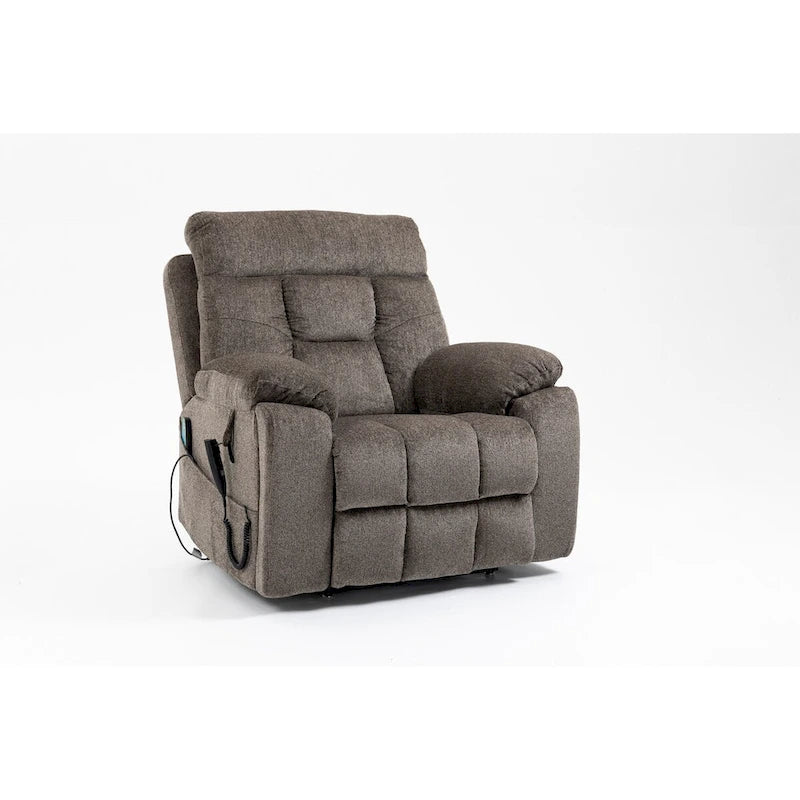 Fauteuil inclinable releveur électrique de massage et chauffant, double motorisation, inclinable électrique avec porte-gobelets et poches latérales, 180 kg