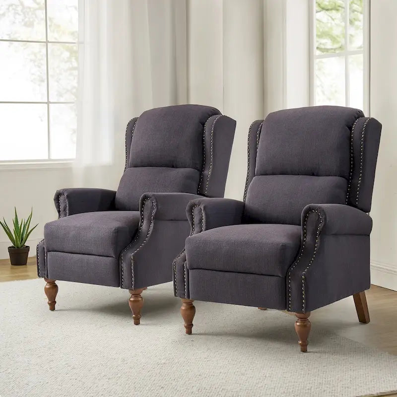 Fauteuil inclinable manuel Terri Traditional Roll Arm avec pieds en bois massif, lot de 2, par HULALA HOME