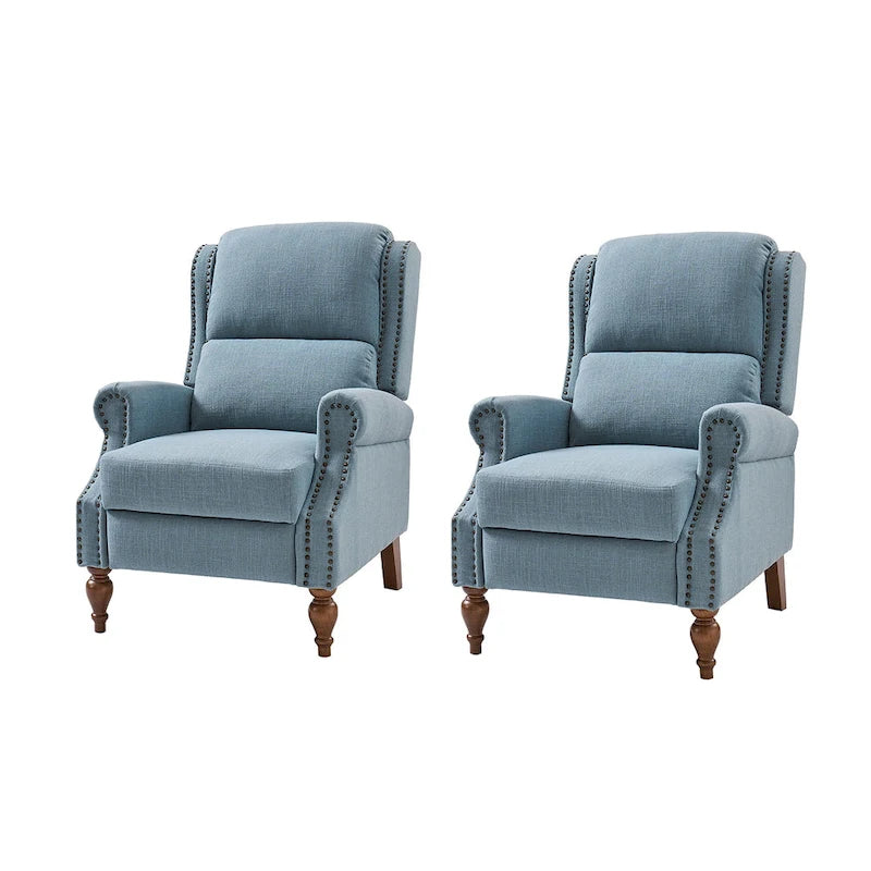 Fauteuil inclinable manuel Terri Traditional Roll Arm avec pieds en bois massif, lot de 2, par HULALA HOME