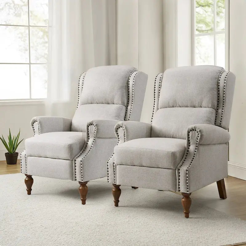 Fauteuil inclinable manuel Terri Traditional Roll Arm avec pieds en bois massif, lot de 2, par HULALA HOME