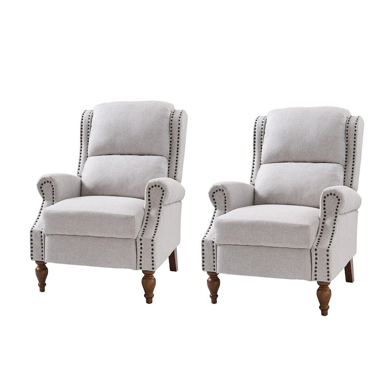 Fauteuil inclinable manuel Terri Traditional Roll Arm avec pieds en bois massif, lot de 2, par HULALA HOME