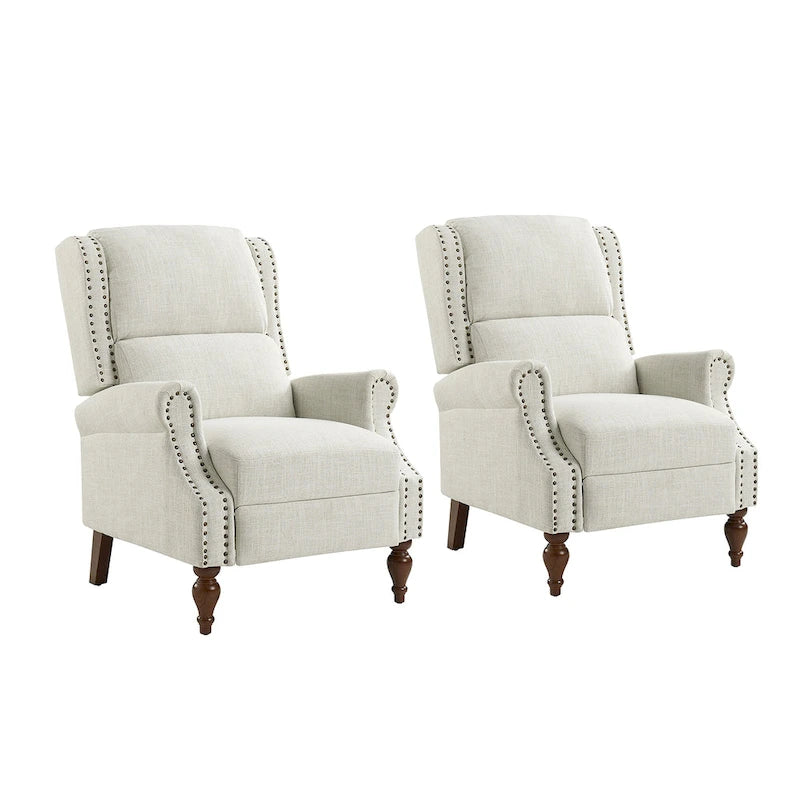 Fauteuil inclinable manuel Terri Traditional Roll Arm avec pieds en bois massif, lot de 2, par HULALA HOME