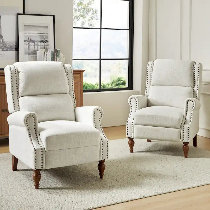 Fauteuil inclinable manuel Terri Traditional Roll Arm avec pieds en bois massif, lot de 2, par HULALA HOME