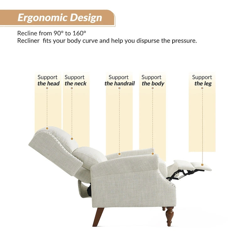 Fauteuil inclinable manuel Terri Traditional Roll Arm avec pieds en bois massif, lot de 2, par HULALA HOME