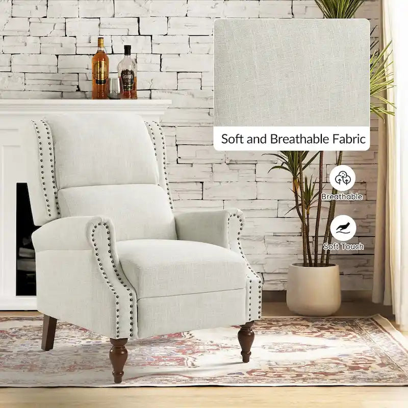 Fauteuil inclinable manuel Terri Traditional Roll Arm avec pieds en bois massif, lot de 2, par HULALA HOME