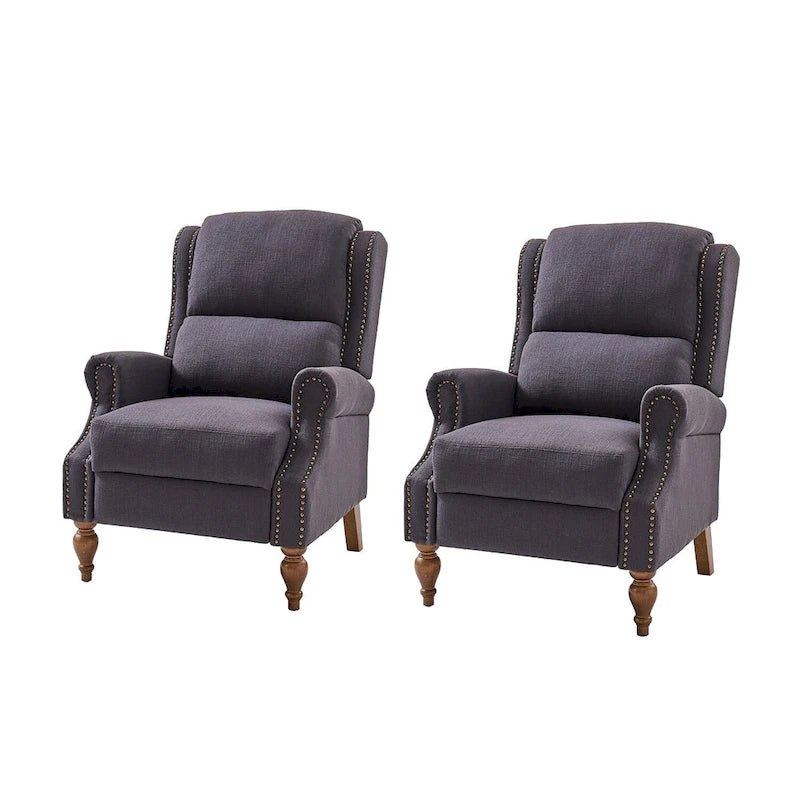Fauteuil inclinable manuel Terri Traditional Roll Arm avec pieds en bois massif, lot de 2, par HULALA HOME