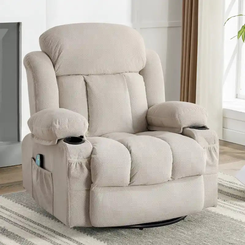Fauteuil inclinable manuel massant et chauffant en velours capitonné avec base pivotante à 360°