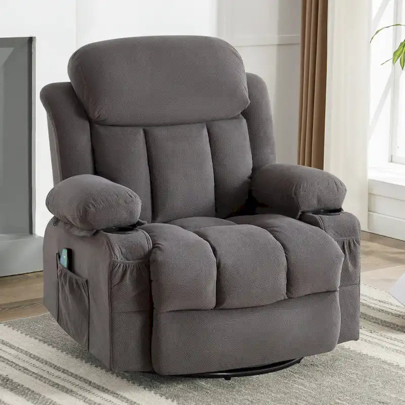 Fauteuil inclinable manuel massant et chauffant en velours capitonné avec base pivotante à 360°