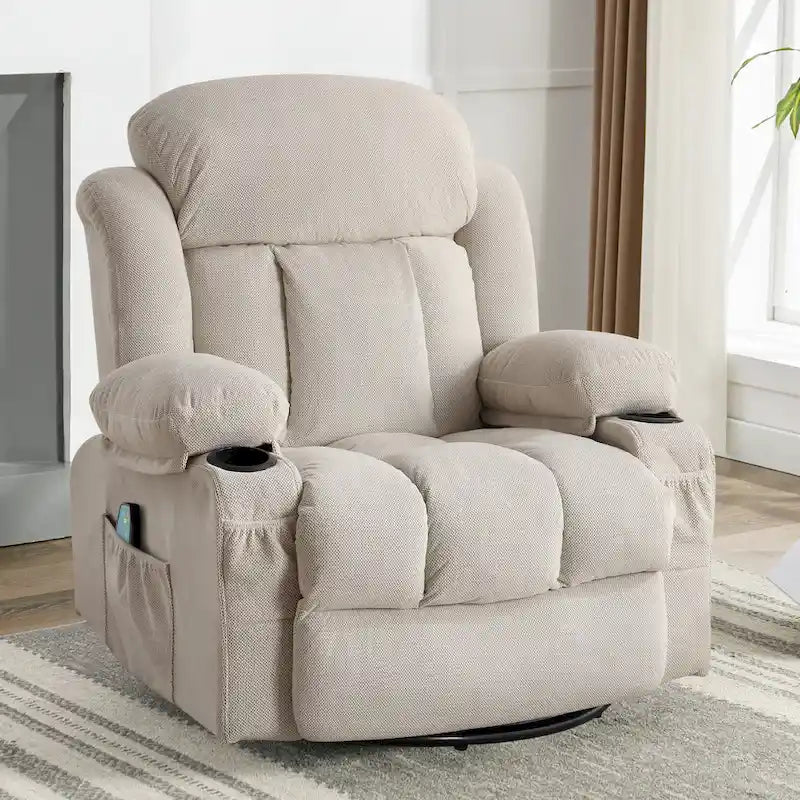 Fauteuil inclinable manuel massant et chauffant en velours capitonné avec base pivotante à 360°