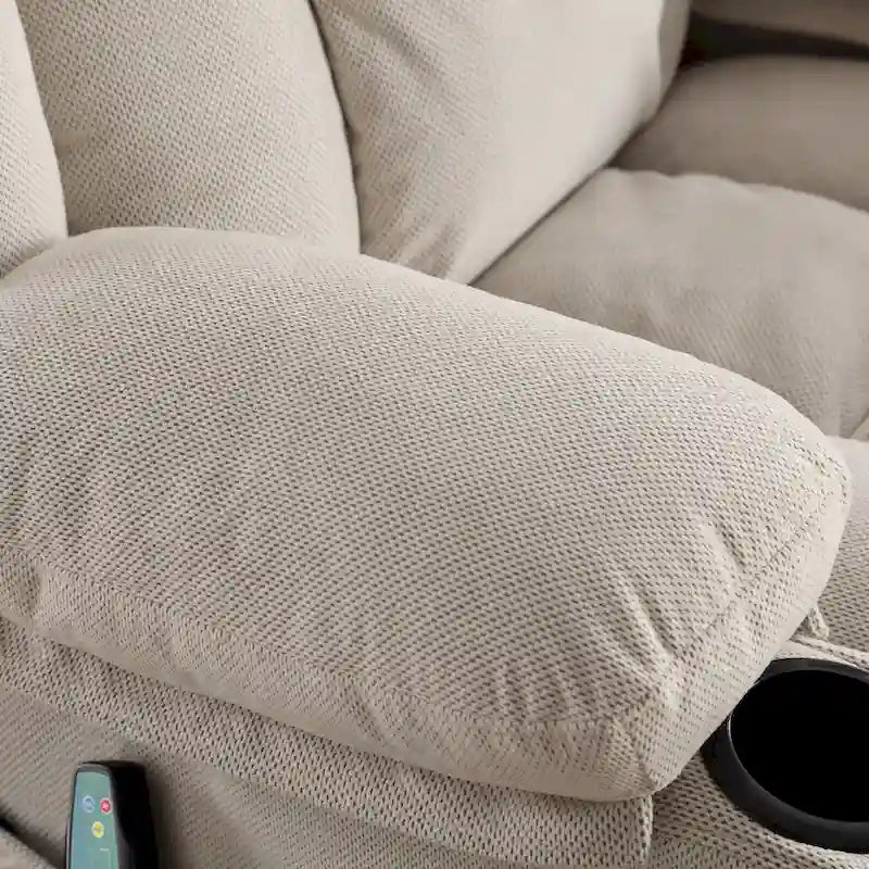 Fauteuil inclinable manuel massant et chauffant en velours capitonné avec base pivotante à 360°