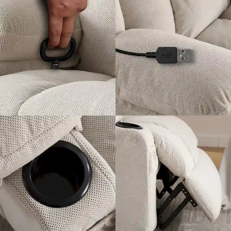Fauteuil inclinable manuel massant et chauffant en velours capitonné avec base pivotante à 360°