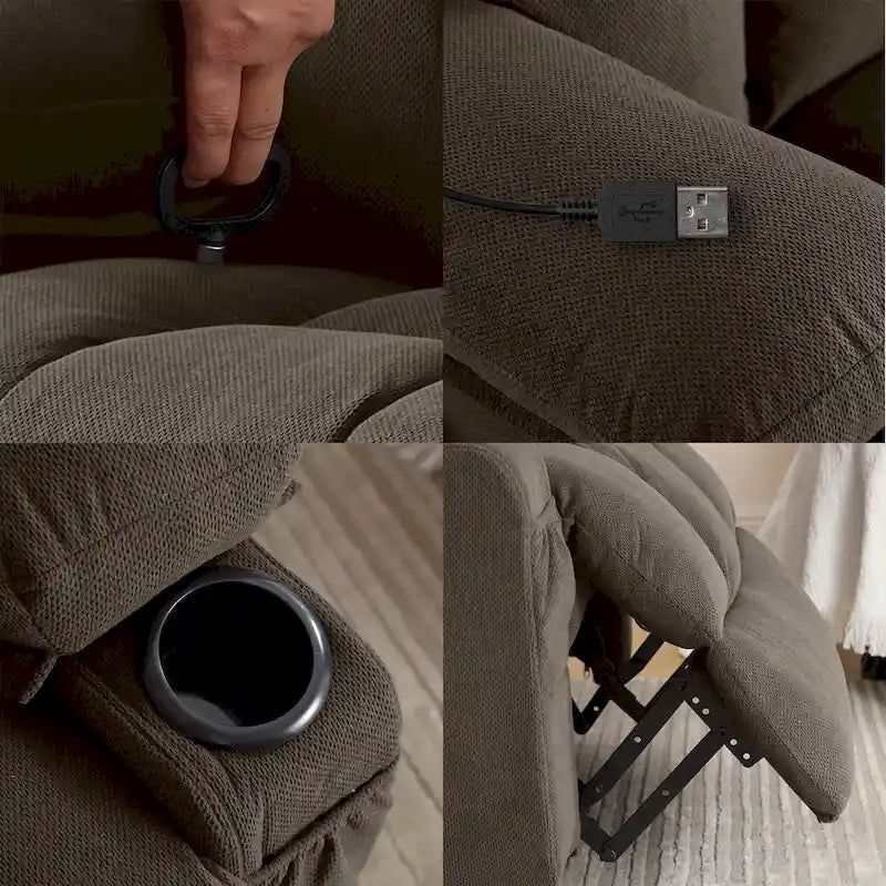 Fauteuil inclinable manuel massant et chauffant en velours capitonné avec base pivotante à 360°