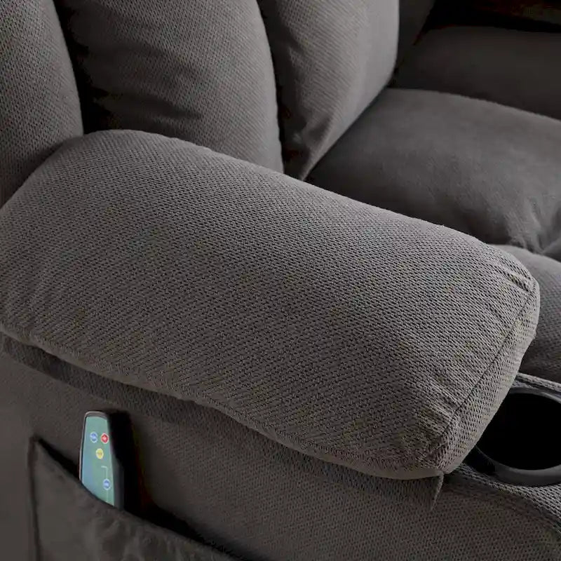 Fauteuil inclinable manuel massant et chauffant en velours capitonné avec base pivotante à 360°