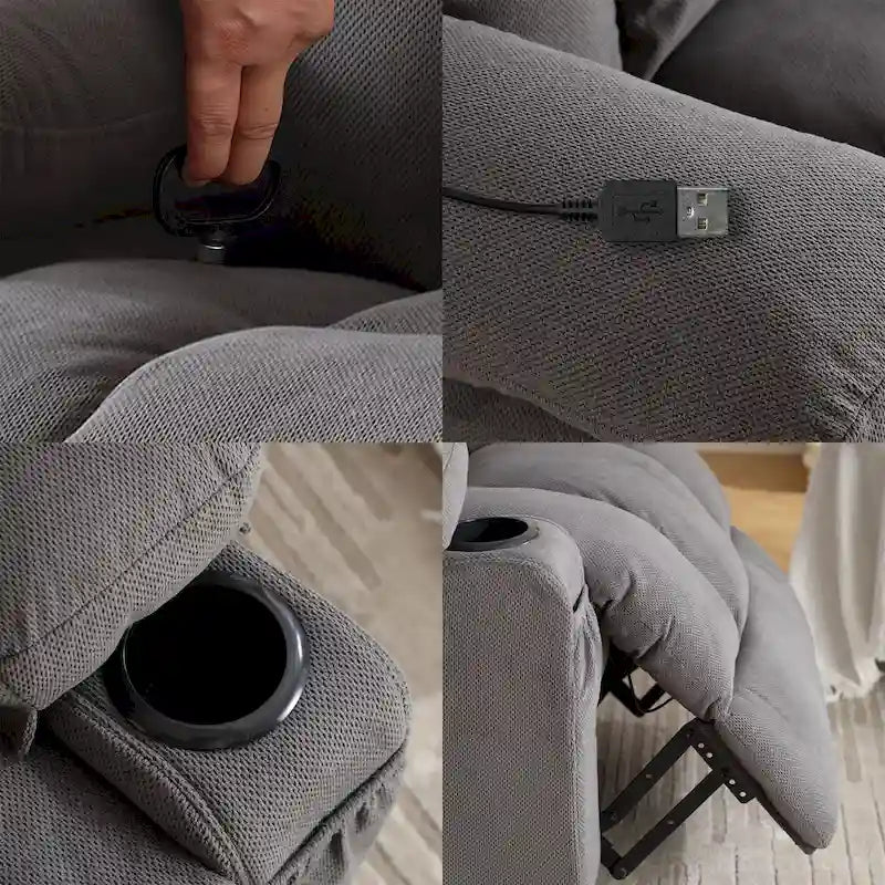 Fauteuil inclinable manuel massant et chauffant en velours capitonné avec base pivotante à 360°