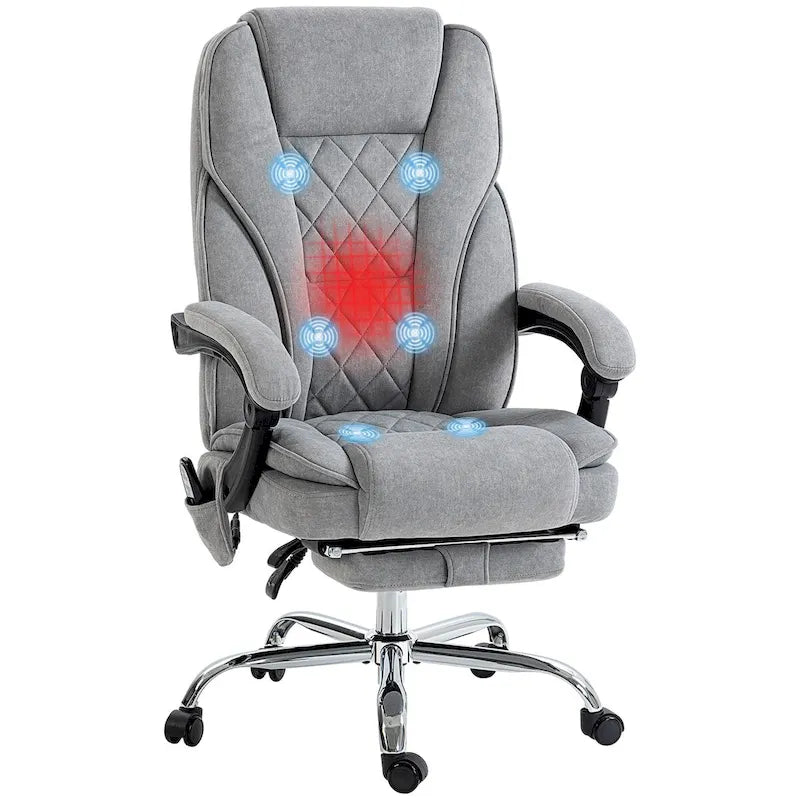 Fauteuil de bureau massant avec 6 points de vibration, fauteuil d'ordinateur inclinable et chauffant, fauteuil pivotant réglable en hauteur avec repose-pieds
