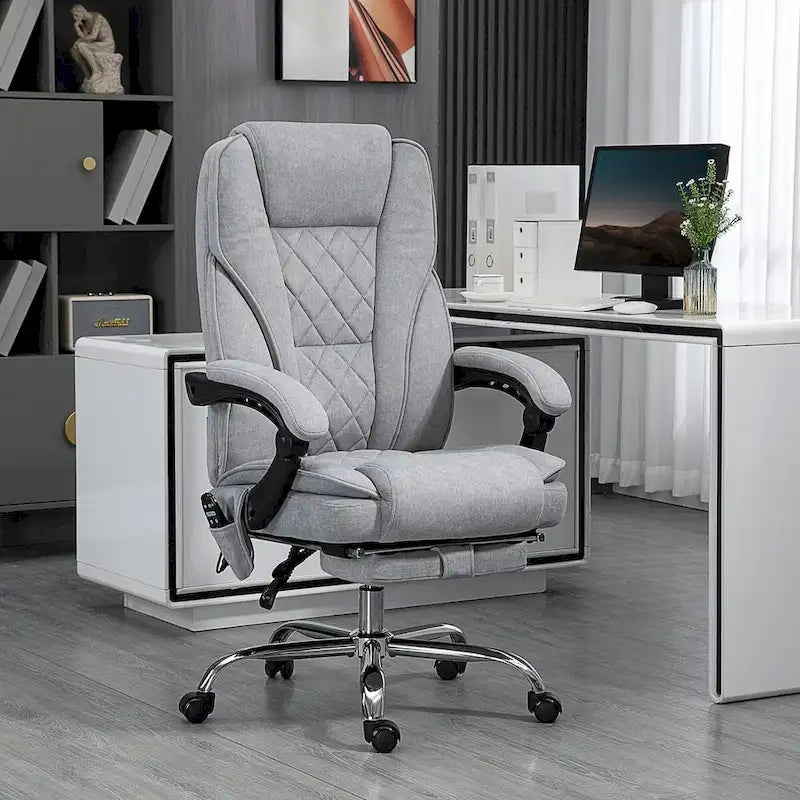 Fauteuil de bureau massant avec 6 points de vibration, fauteuil d'ordinateur inclinable et chauffant, fauteuil pivotant réglable en hauteur avec repose-pieds