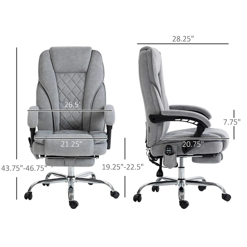 Fauteuil de bureau massant avec 6 points de vibration, fauteuil d'ordinateur inclinable et chauffant, fauteuil pivotant réglable en hauteur avec repose-pieds
