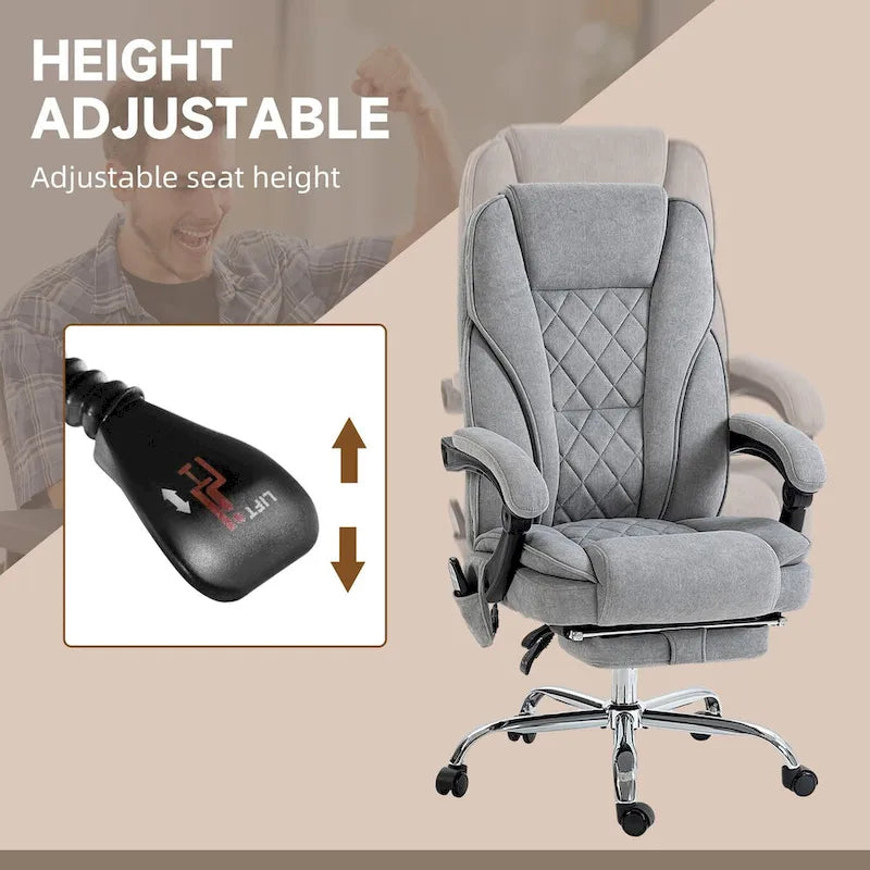 Fauteuil de bureau massant avec 6 points de vibration, fauteuil d'ordinateur inclinable et chauffant, fauteuil pivotant réglable en hauteur avec repose-pieds