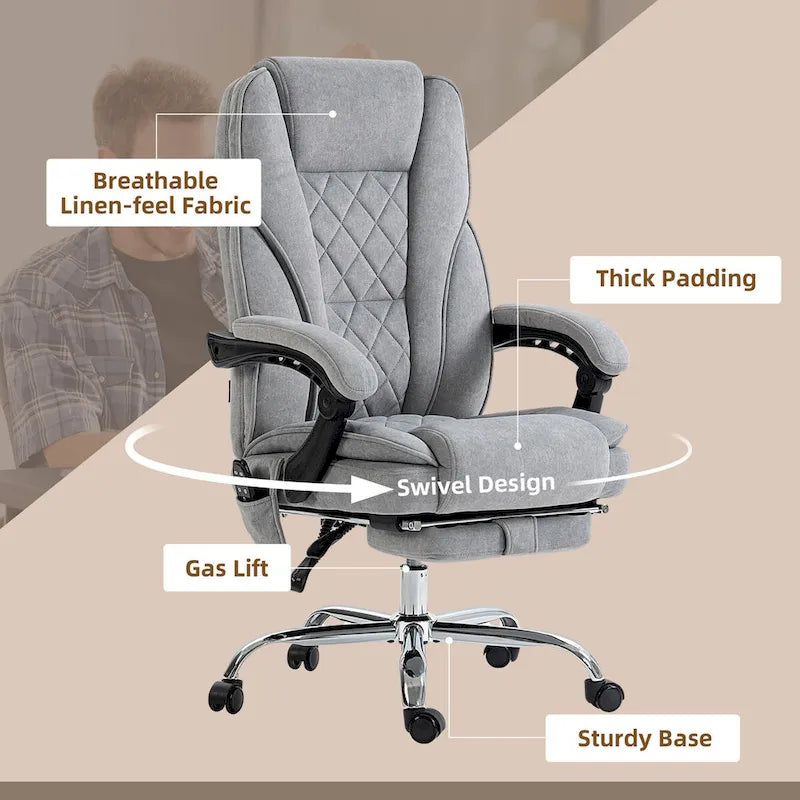 Fauteuil de bureau massant avec 6 points de vibration, fauteuil d'ordinateur inclinable et chauffant, fauteuil pivotant réglable en hauteur avec repose-pieds