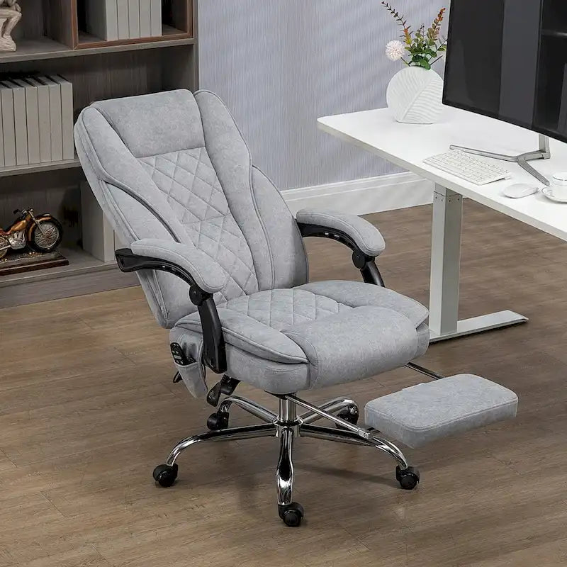 Fauteuil de bureau massant avec 6 points de vibration, fauteuil d'ordinateur inclinable et chauffant, fauteuil pivotant réglable en hauteur avec repose-pieds
