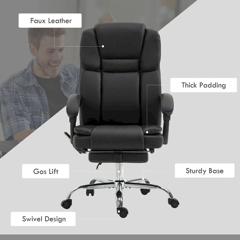 Fauteuil de bureau massant avec 6 points de vibration, fauteuil d'ordinateur inclinable et chauffant, fauteuil pivotant réglable en hauteur avec repose-pieds