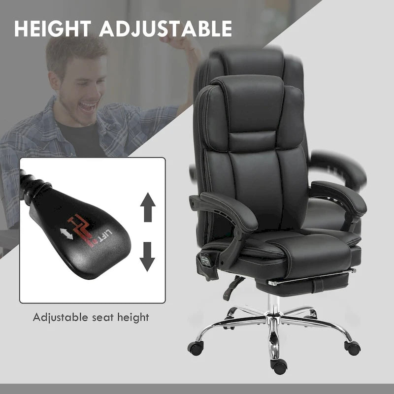 Fauteuil de bureau massant avec 6 points de vibration, fauteuil d'ordinateur inclinable et chauffant, fauteuil pivotant réglable en hauteur avec repose-pieds