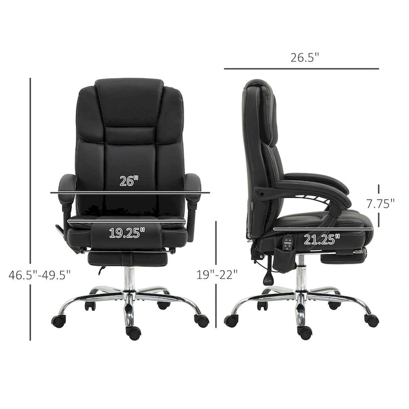 Fauteuil de bureau massant avec 6 points de vibration, fauteuil d'ordinateur inclinable et chauffant, fauteuil pivotant réglable en hauteur avec repose-pieds