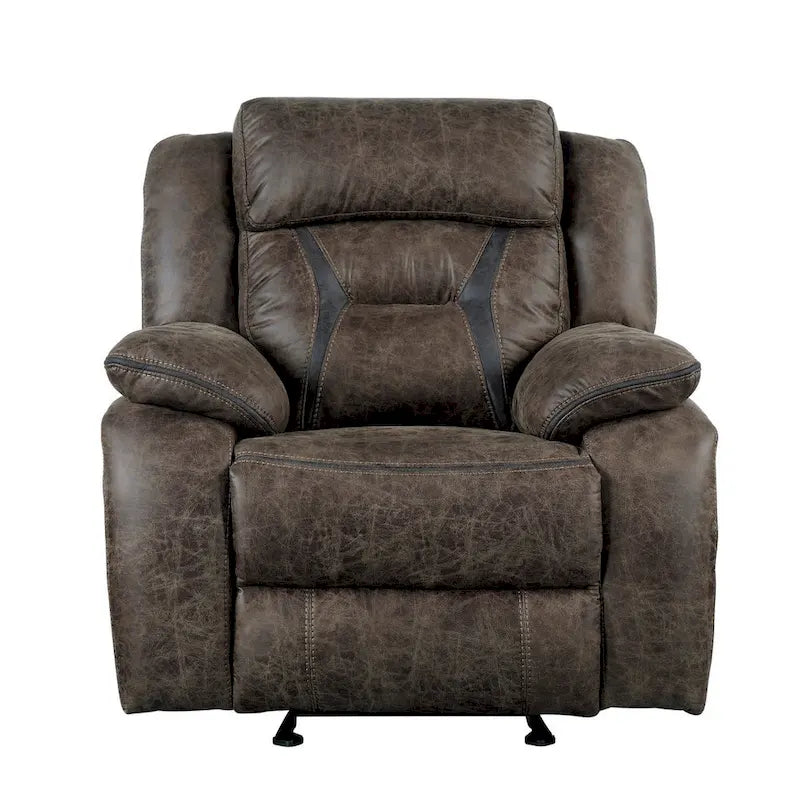 Fauteuil inclinable planeur manuel Mady 99 cm, microfibre marron, bois massif