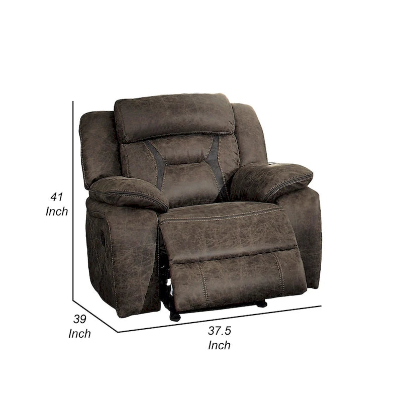 Fauteuil inclinable planeur manuel Mady 99 cm, microfibre marron, bois massif