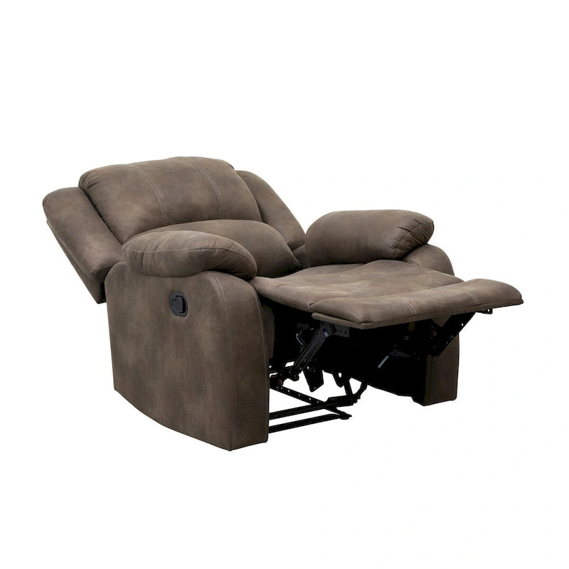 Fauteuil inclinable manuel Chris de 38 pouces, coussins, bois massif, microfibre marron