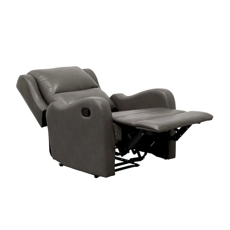 Fauteuil inclinable manuel Kim de 96,5 cm, cuir synthétique gris rembourré, bois massif
