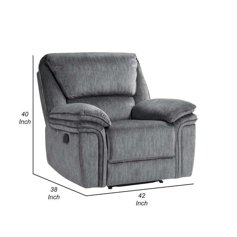 Fauteuil inclinable manuel Muir 38 pouces, microfibre grise à dossier capitonné, bois massif